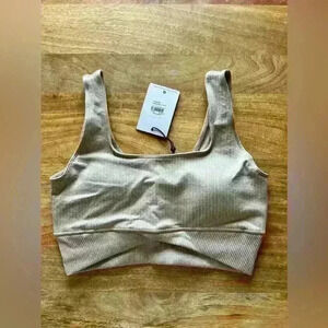 The Upside Ribbed Sports Bra Top - Size S - Heather Beige